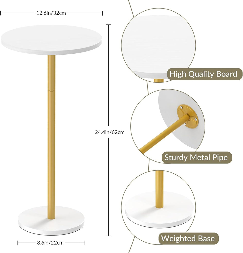 White Small Round Side Table Set of 2 Drink Tables