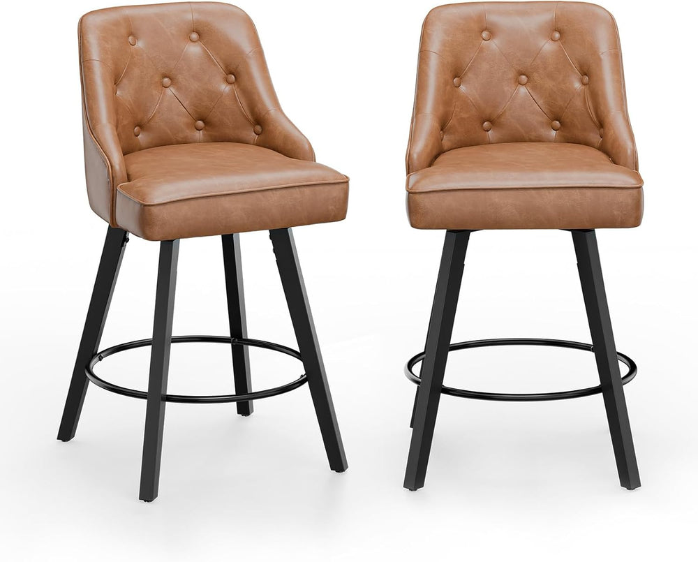 VINGLI 26" H Swivel Barstools Set of 2, PU Leather Upholstered Counter S...