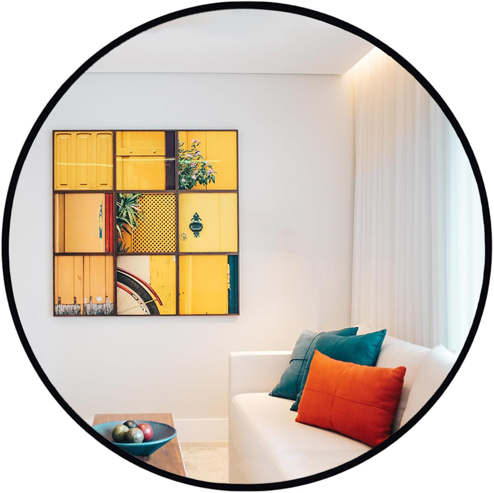 Oruii Round Mirror, 26 inch Black Circle Mirror, Matte Black Metal Frame