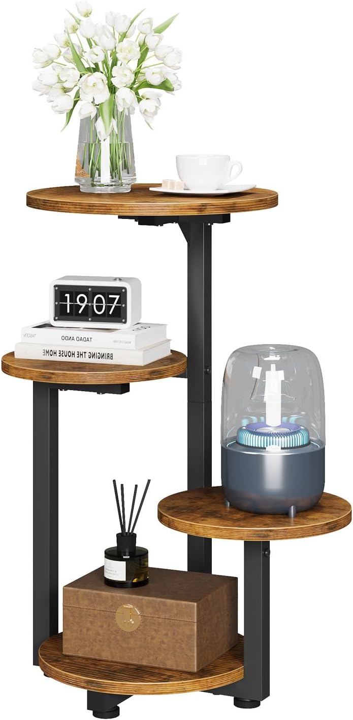 Kalrin 4-Tier Small Side Table,Round End Table (Rustic Brown)