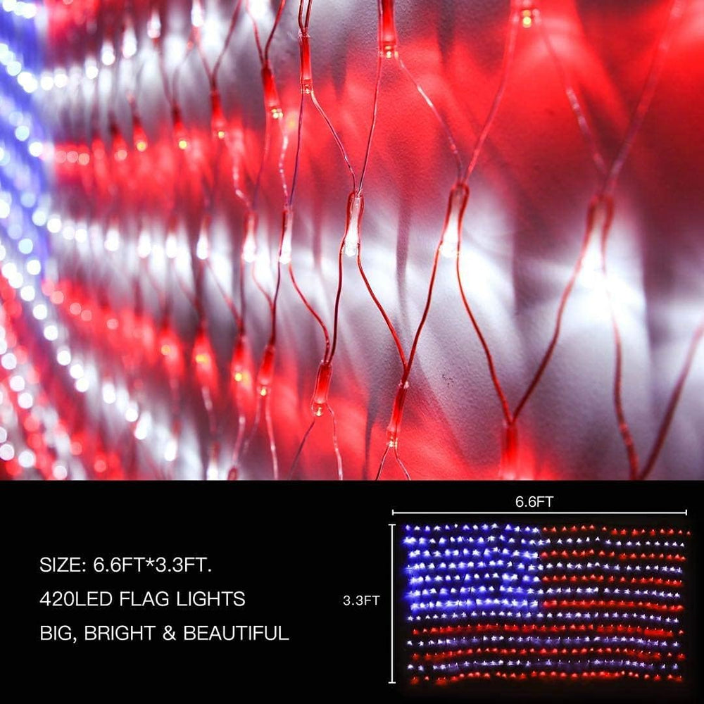 (New) American Flag Lights, Outdoor String Lights 420 LED Waterproof Led Flag...