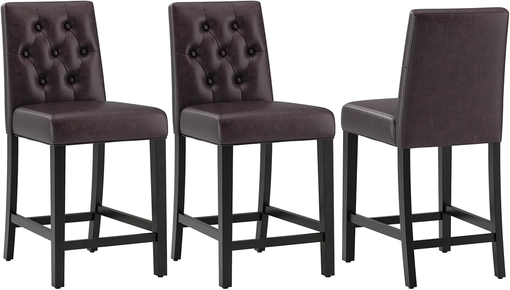 MALOL Bar Stools Set of 3 Faux Leather Counter Height Bar Stools,Darkbrown