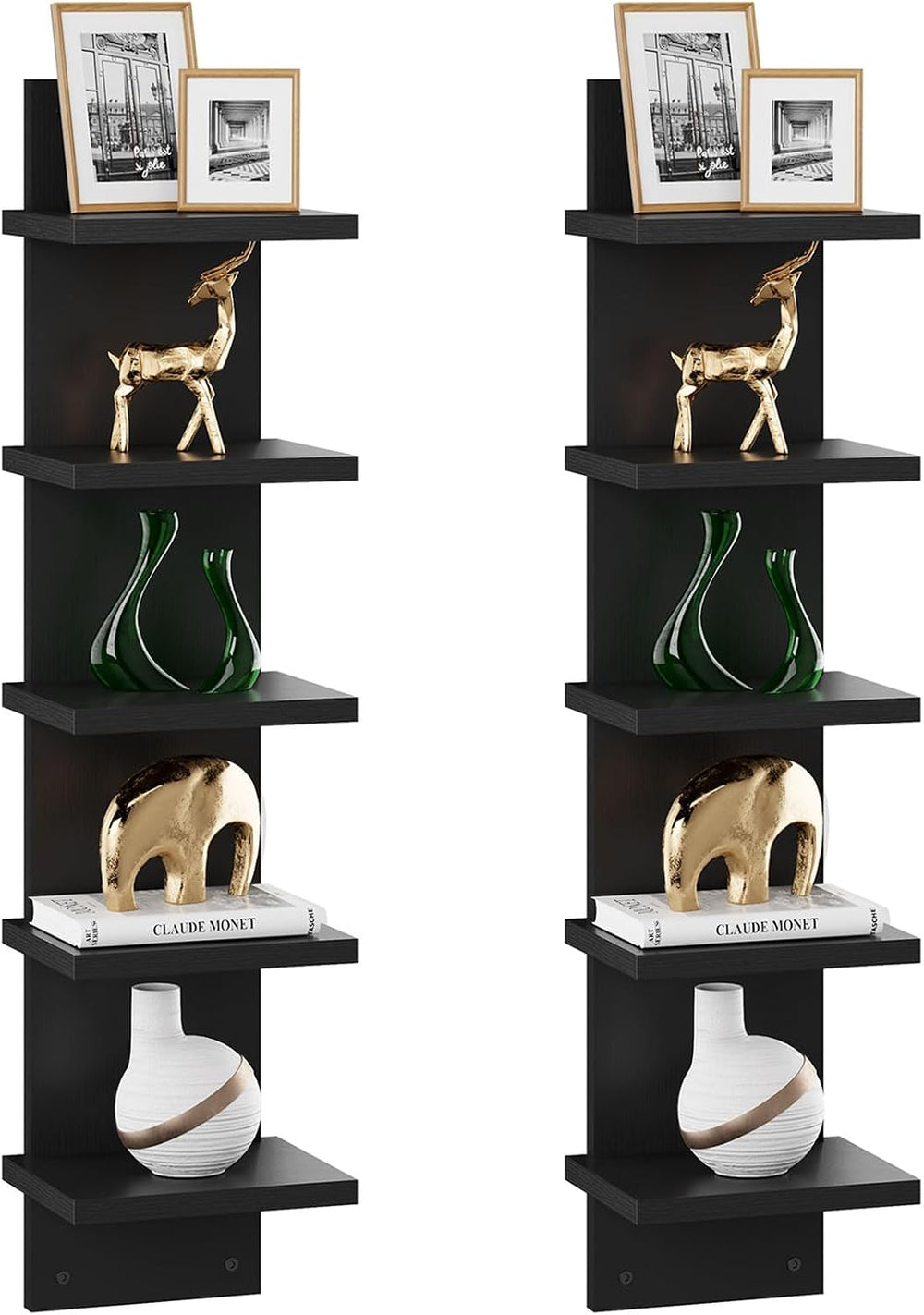 IBUYKE 5 Tier Wall Shelf Unit,Floating Storage Shelf Black WBC009B-2