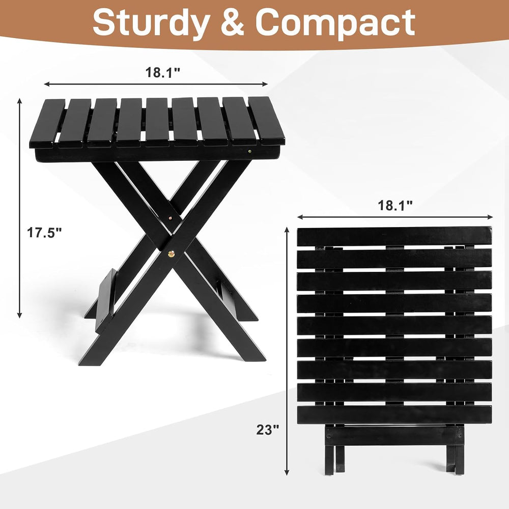 Outvita Wood Folding Side Table, Square, Black