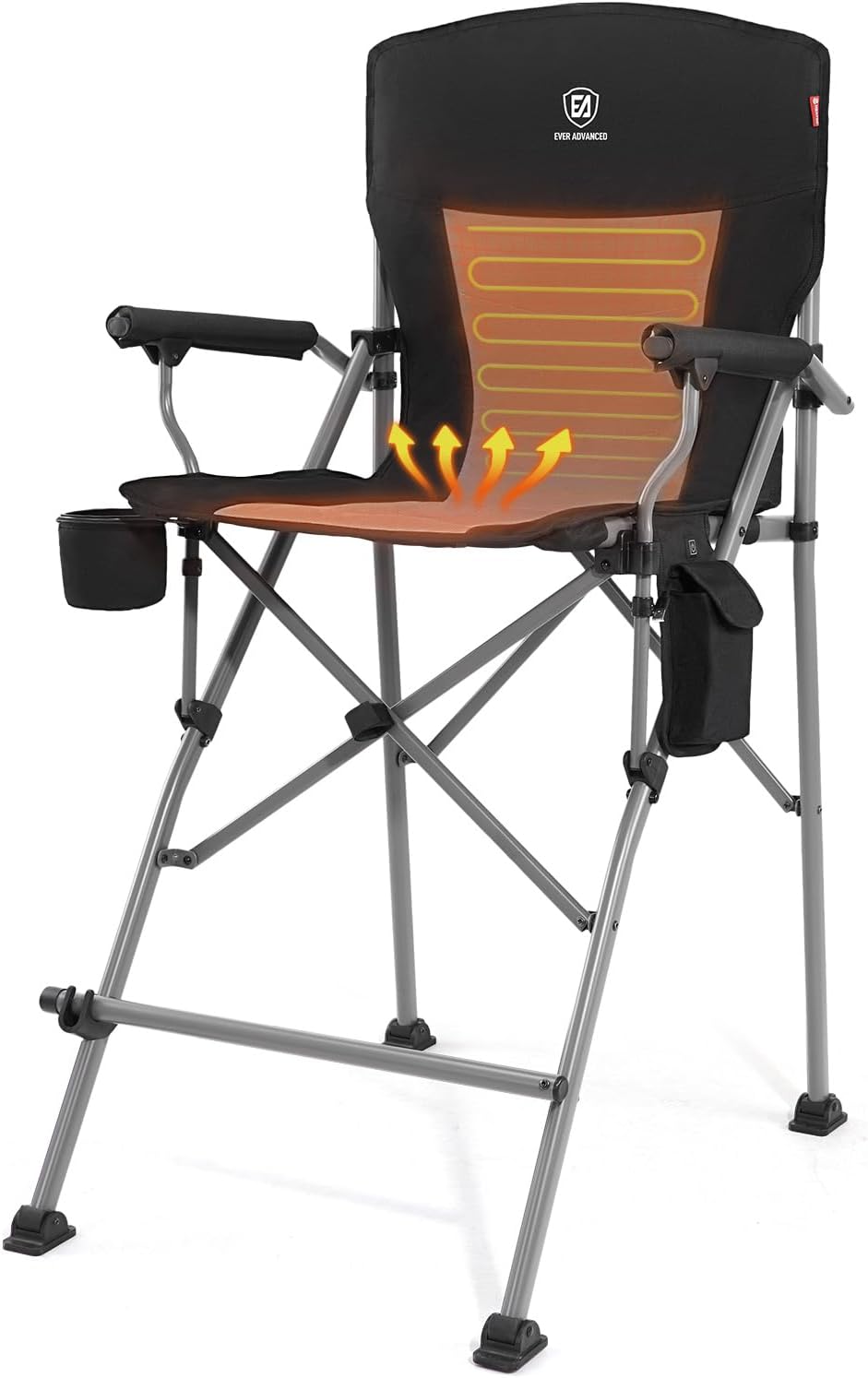 EVER ADVANCED Heated Tall Director Chair 31" Foldable with Carry Bag Black