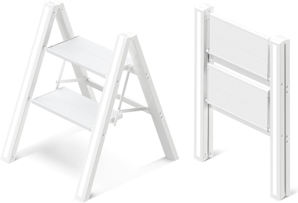 2 Step Ladder, Folding Step Stool with Anti-Slip Wide Pedal
