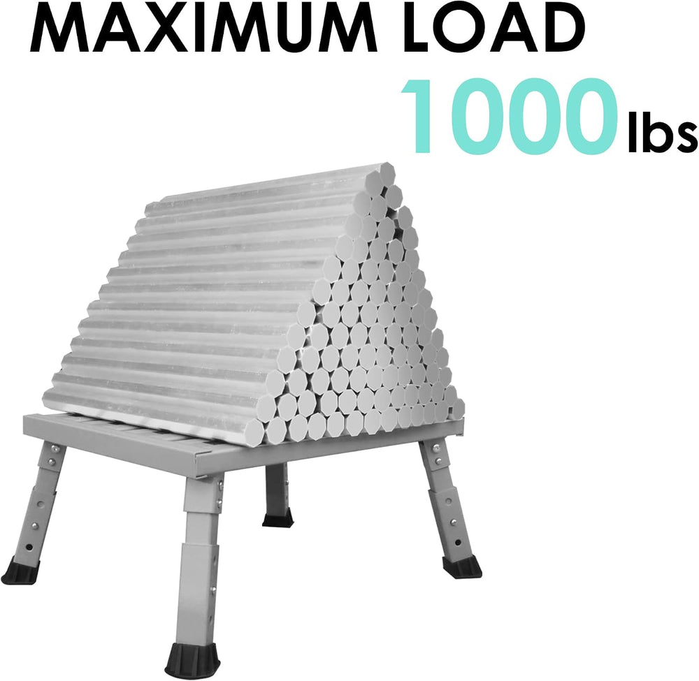 Adjustable RV Step Stool, Wide Platform, Foldable Legs, Silver