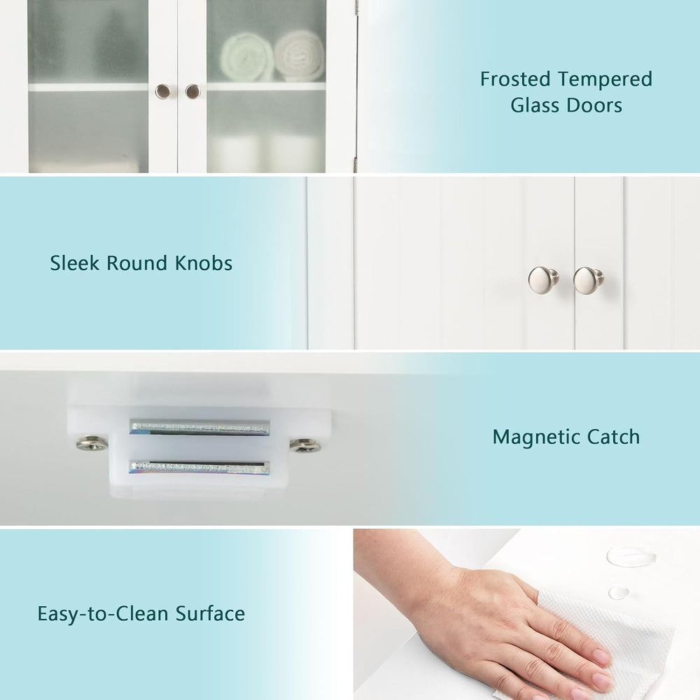 MAT EXPERT Bathroom Cabinet Storage w/Frosted Tempered Glass Doors & 3 Le...