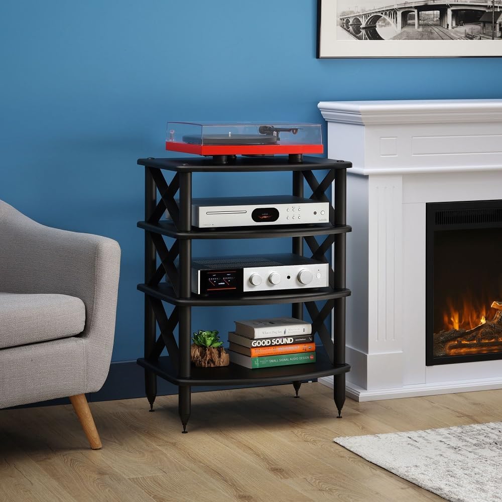 Pangea Audio Vulcan X Four Shelf Audio Rack Media Stand, and Components Cabin...
