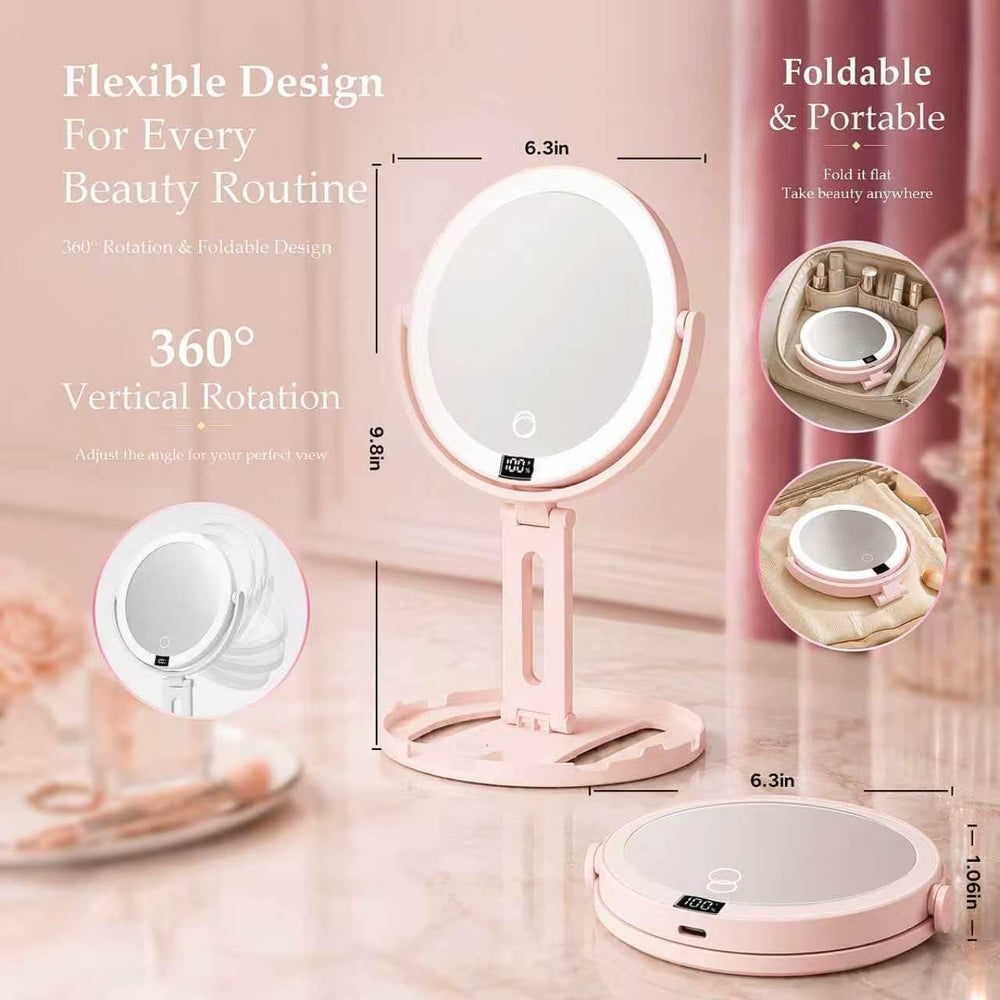 Travel Makeup Mirror with Lights, 1X/30X Double-Sided Magnifying Mirror