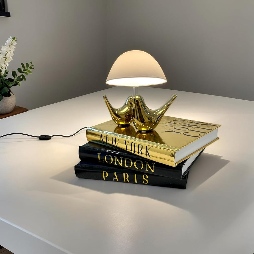 Decorative Books for Home Decor with Gold Bird Statues, 3-Piece Book Set