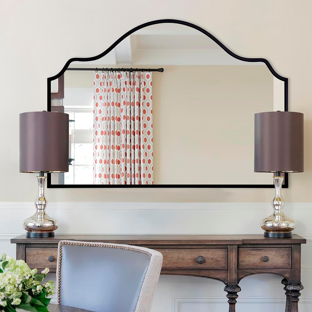 Chende Wide Arched Mirror, Large Black Scalloped Mirrors 47'' x 32