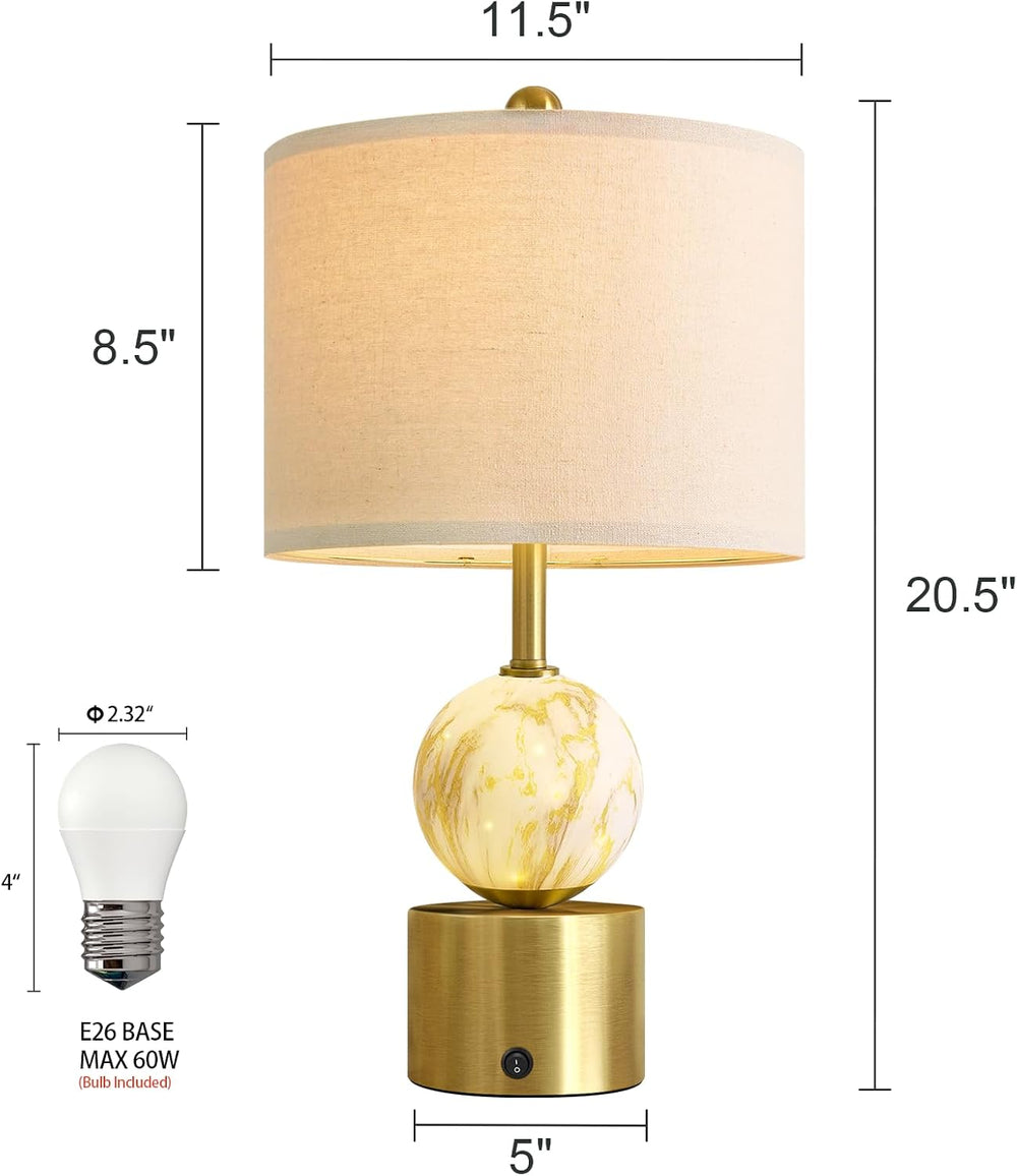 Oneach 20.5" Small Bedside Table Lamps for Bedroom Nightstands, Gold Gla...