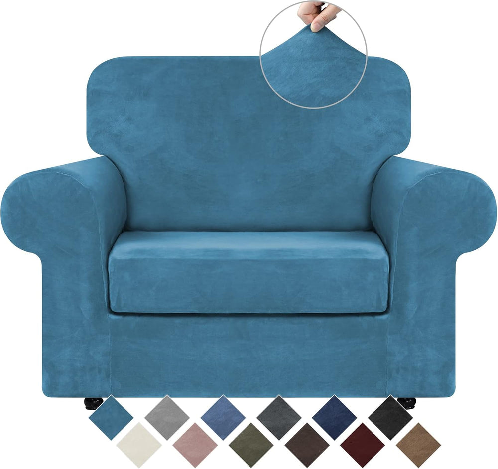 WEERRW Velvet Stretch 2 Pieces Chair Sofa Slipcovers Washable, Peacock Blue