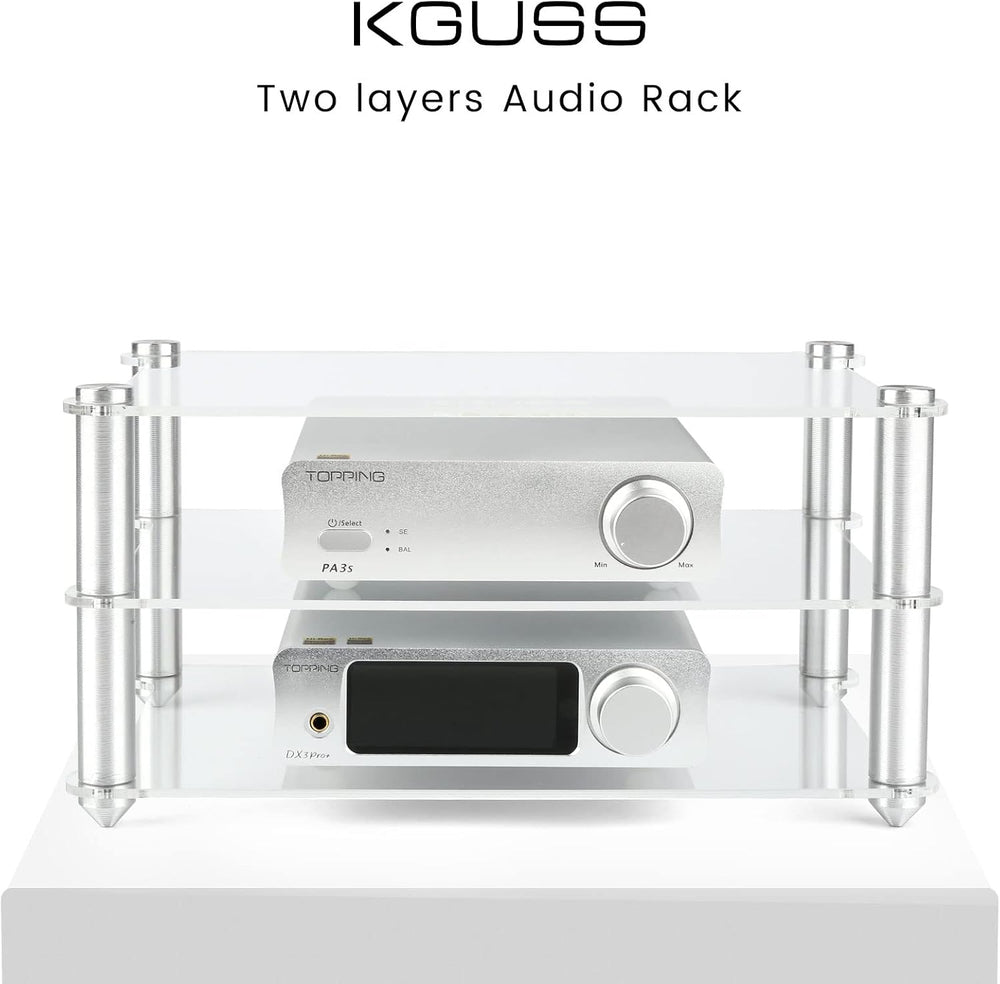 KGUSS Mini Audio Component Rack Acrylic 2-Layer Aluminium Holders Small Deskt...
