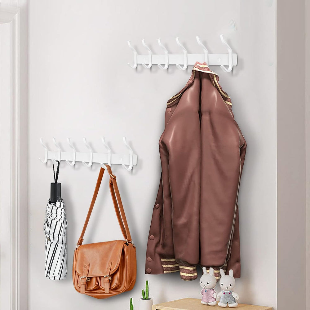 White Coat Rack Wall Mount, 23 Inch Coat Hooks with 8 Hooks, 2 Pack