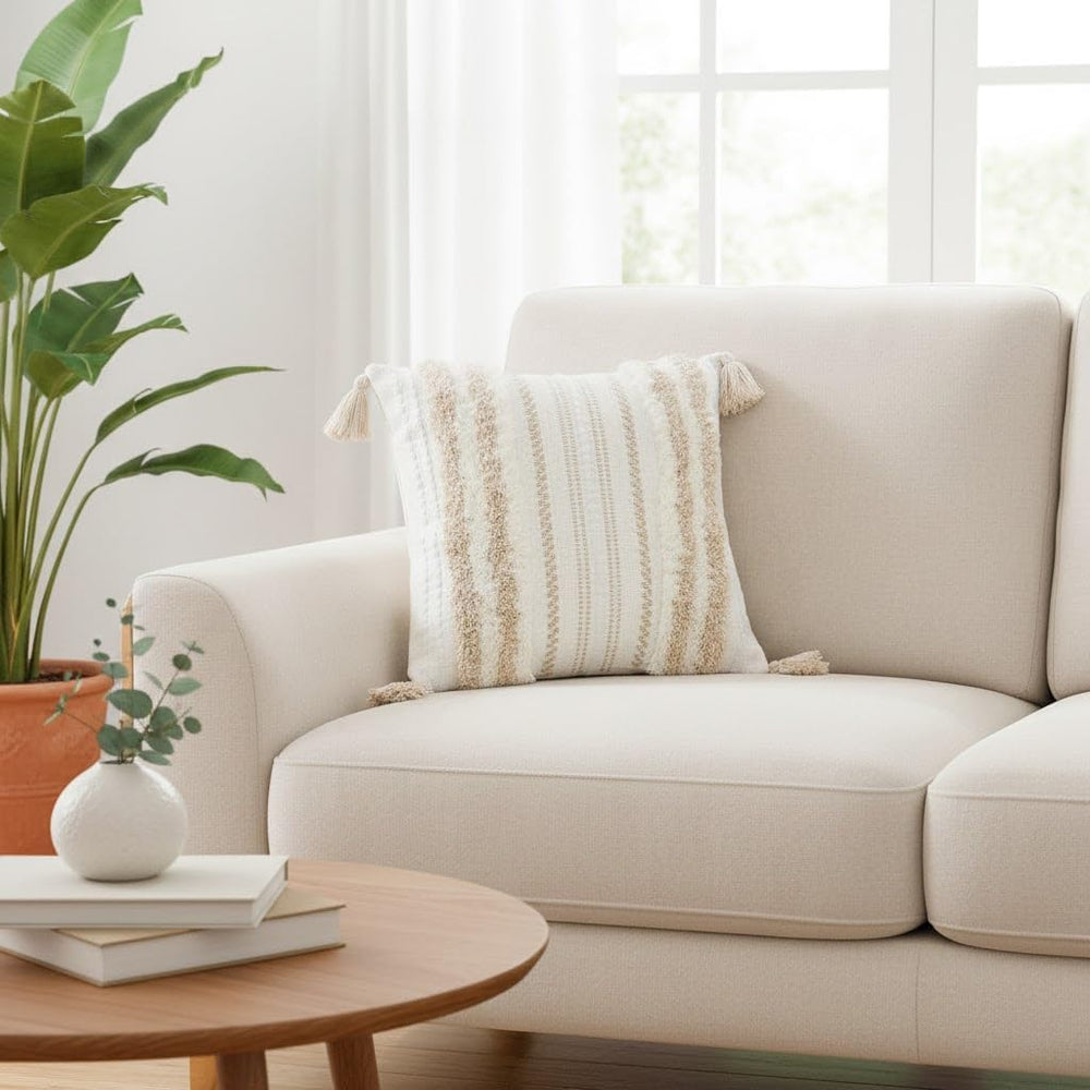 decorUhome Khaki and Cream White Throw Pillow Covers 18x18 Set of 2
