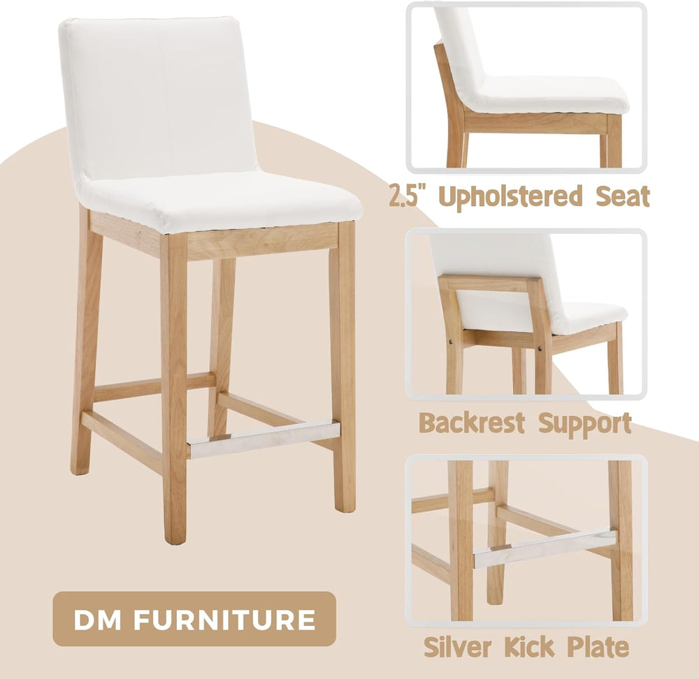 Counter Height Bar Stools Set of 4 Faux Leather Upholstered Kitchen Island St...