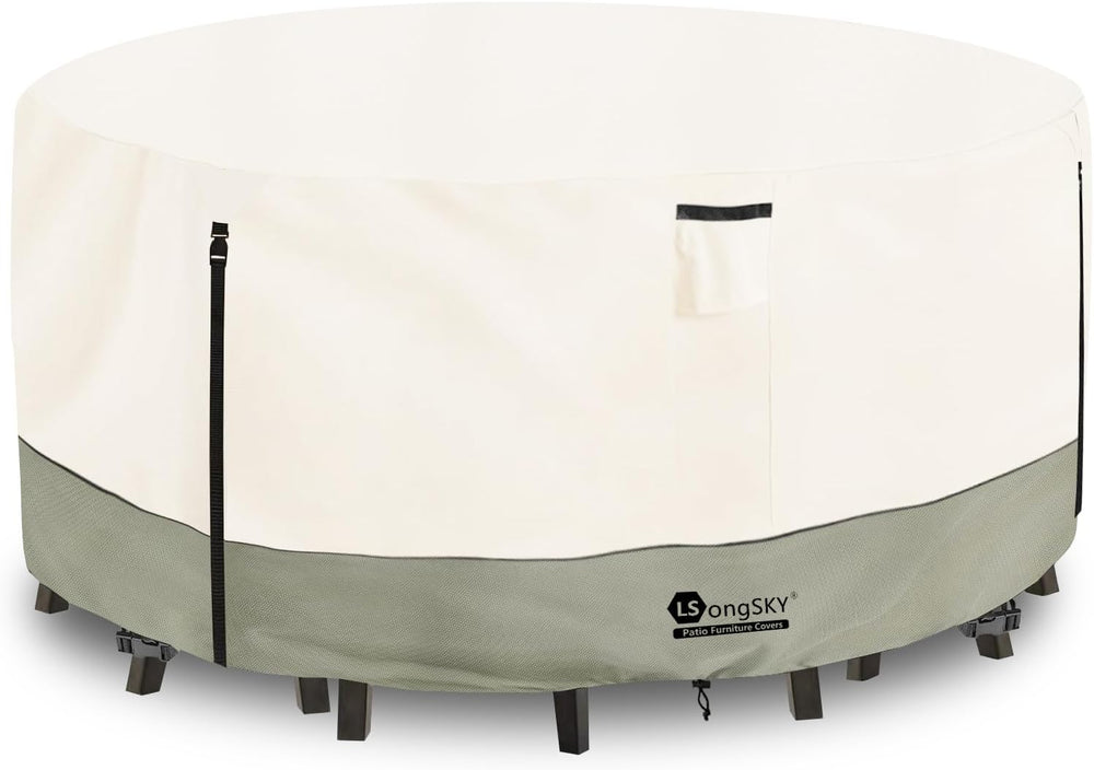 Round Patio Furniture Covers,600D Heavy Duty Waterproof Outdoor Furniture Cov...