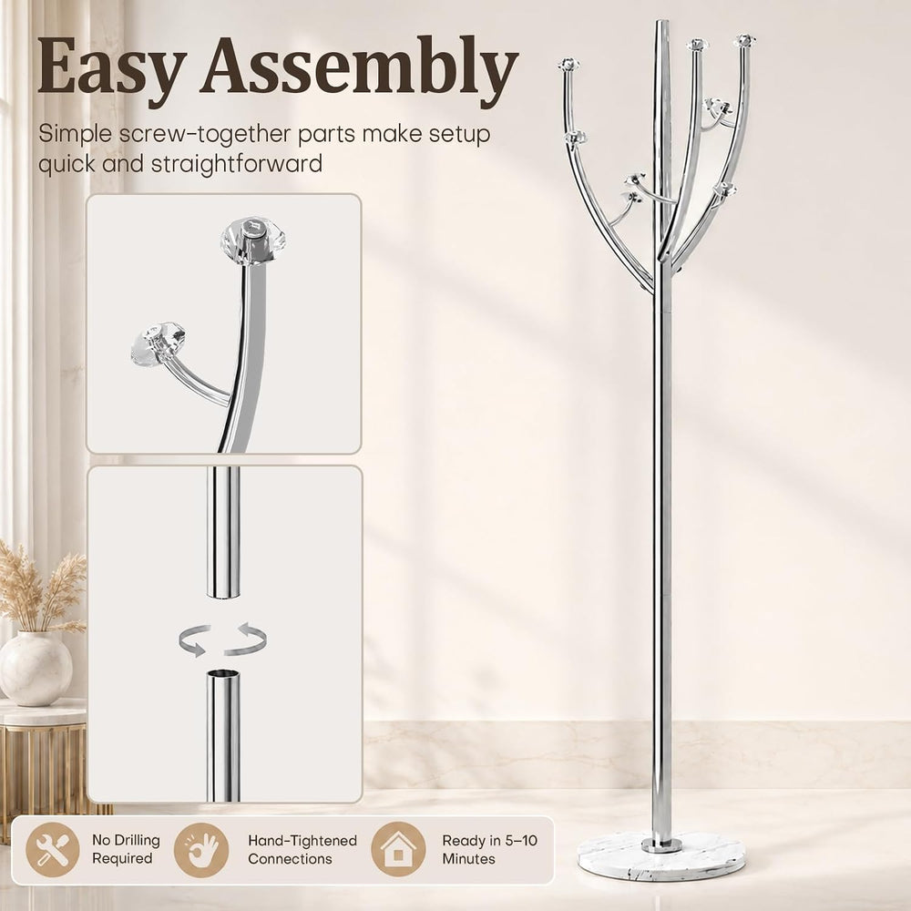 Homde Heavy Duty Coat Rack: Metal Marble Base Improved Stability (Silver)