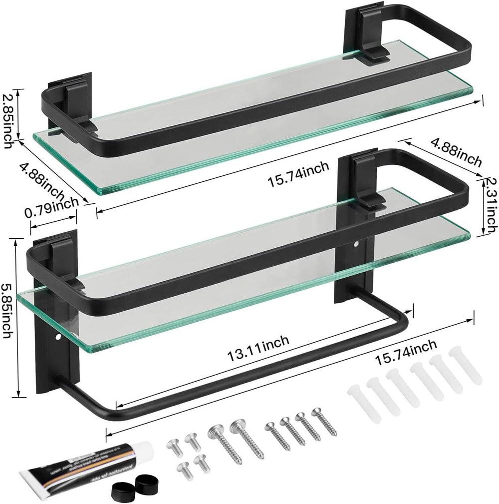 VOLPONE Glass Bathroom Shelf with Towel Bar 15.7in Bathroom Wall Shelves Rust...