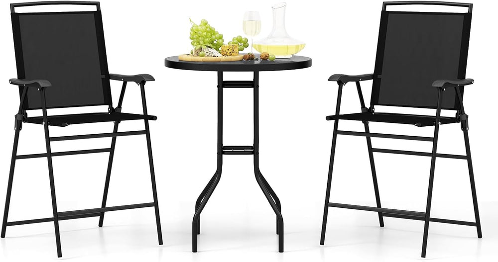 COSTWAY 3 PCS Patio Table and Chairs Set, Bistro Furniture with DPC Tabletop,...