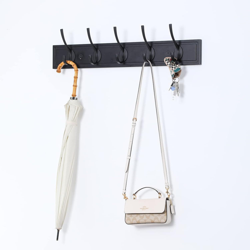 Wall Mounted Coat Rack, 27 Inch MDF Board with 5 Double Hooks, Black