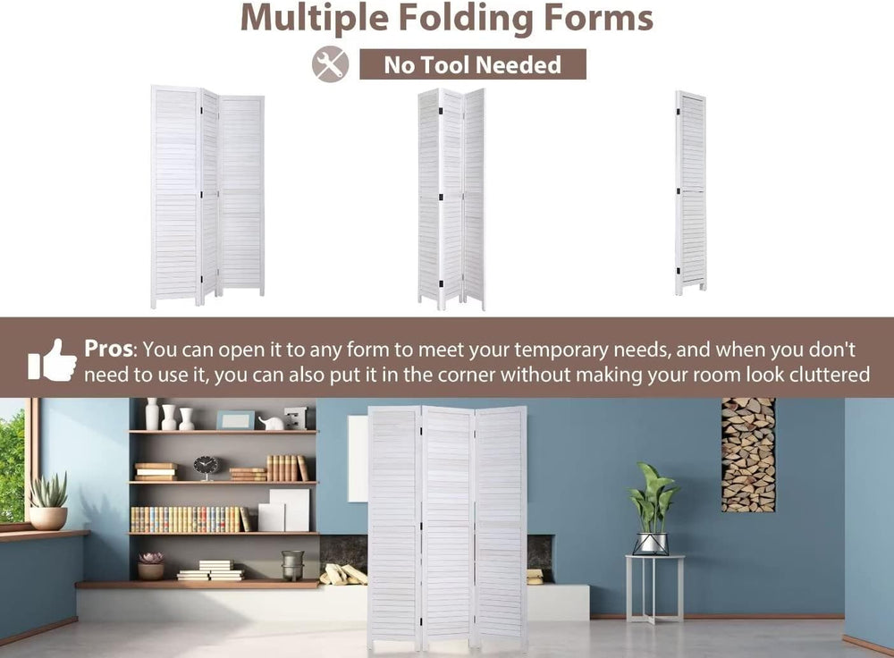 3-Panel Room Divider, 67" Tall Folding Privacy Screen with Louvered Wood...