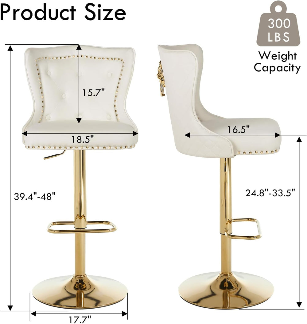 Velvet Swivel Bar Stools Set of 2, Adjustable Bar Height Chairs with Lion Pul...