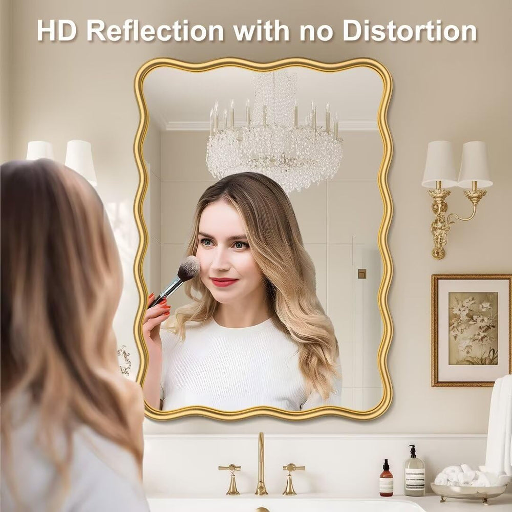 PROHOMEWARE 24x36 Gold Wavy Irregular Bathroom Mirror, Wall-Mounted