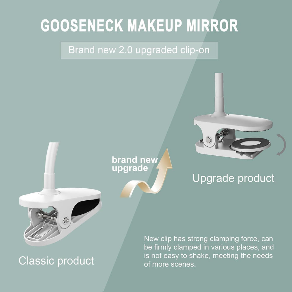 6.5" Clip-On Magnifying Vanity Mirror - 5X Magnification, USB Rechargeab...