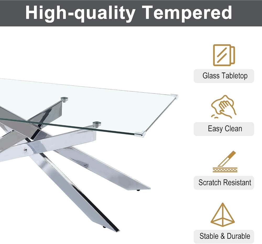 AF ARTISAN FURNITURE Silver Glass Coffee Table and 2 End Table Set of 3, Coff...