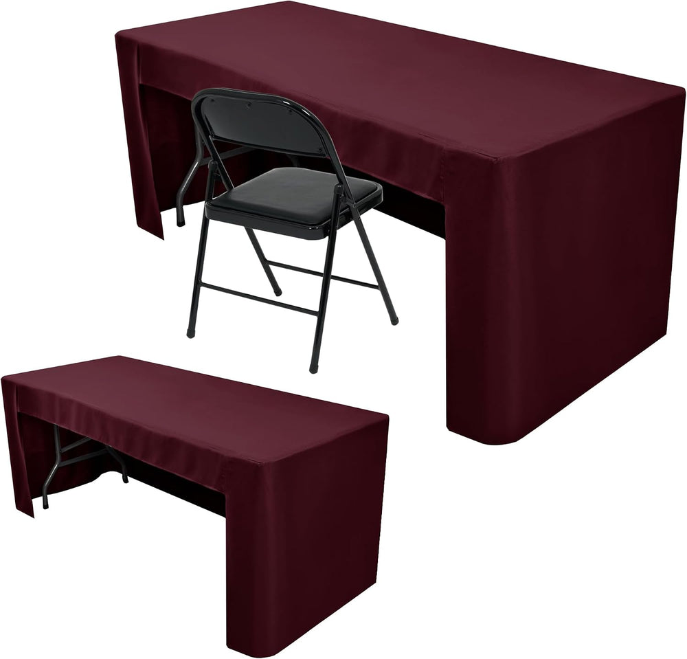 Open Back Fitted Table Cloths For 6 Foot Rectangle Tables Burgundy 2 Pcs