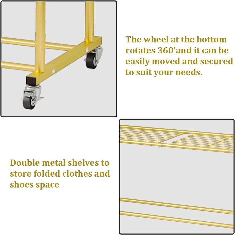 SUOERNUO Clothes Rack with Lockable Wheels Double Rods Metal Garment Racks