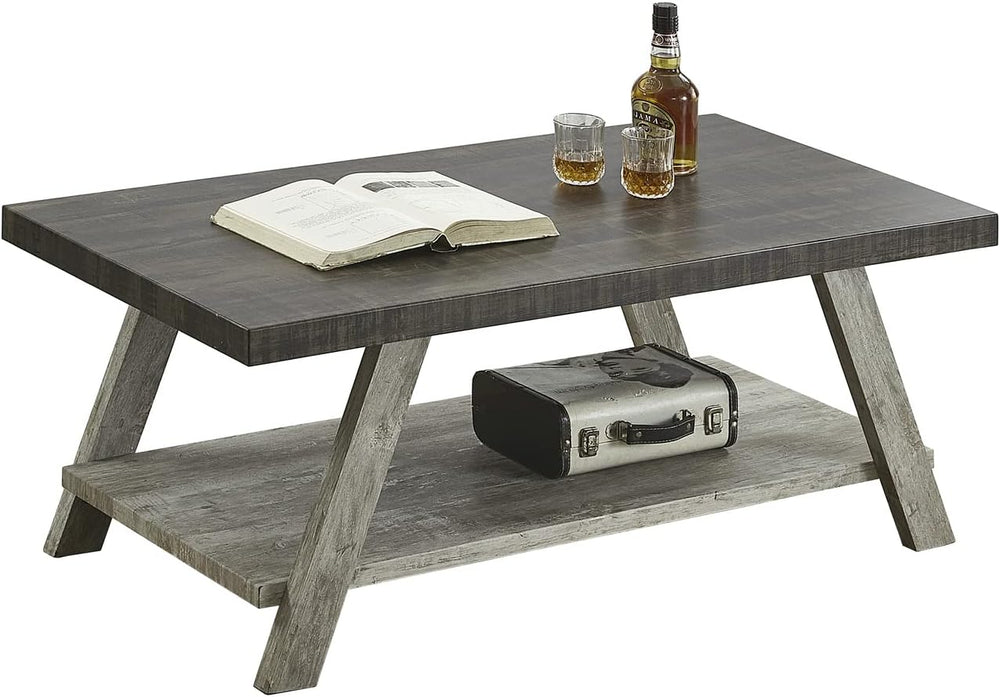 Roundhill Furniture Athens Contemporary Wood Shelf Coffee Table, Weathered Wa...