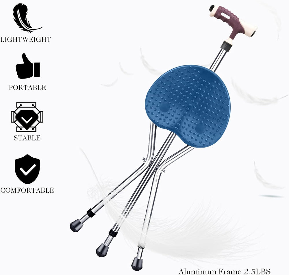 Goplus Walking Cane with Seat, Heavy Duty Aluminum Alloy Crutch Chair with LE...