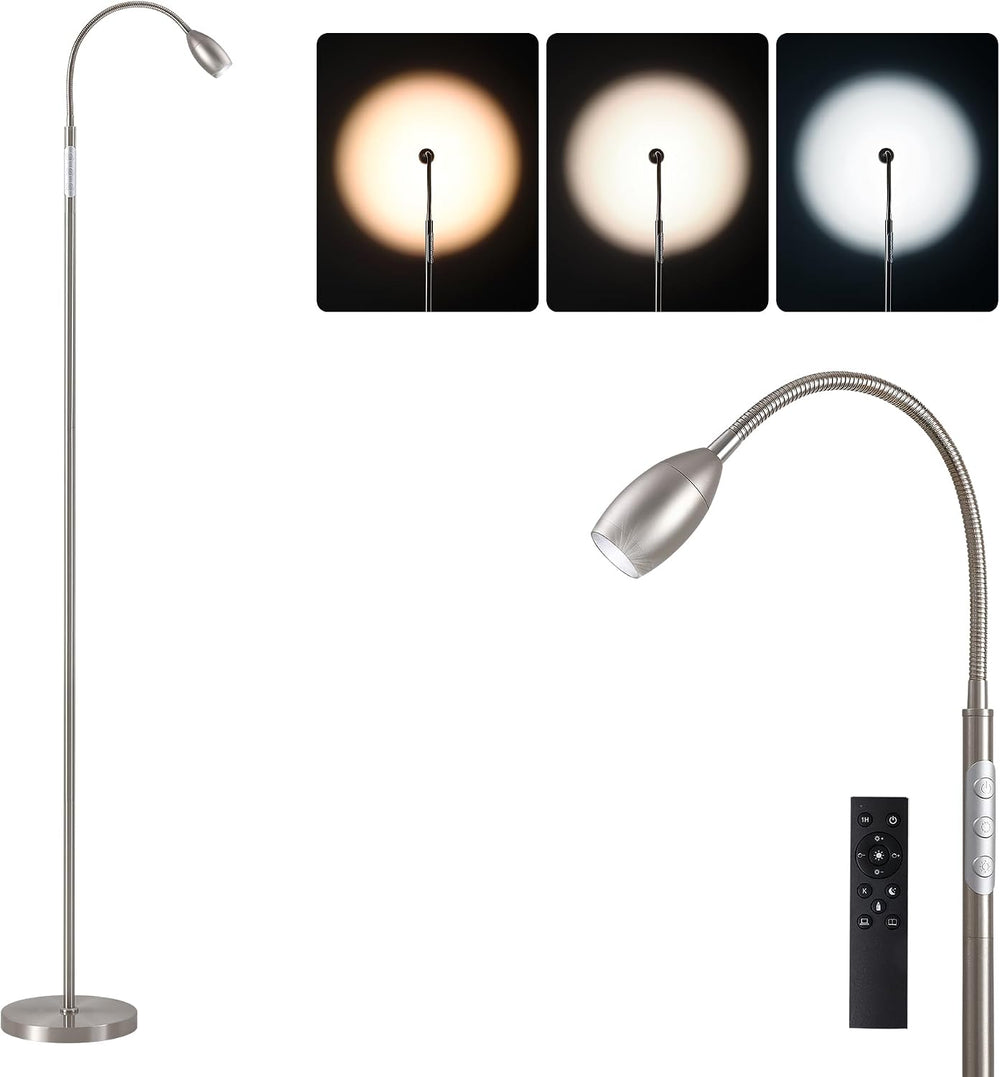 72" Reading Floor Lamp,Gooseneck LED Lamp with Zoomable Spotlight,Nickel