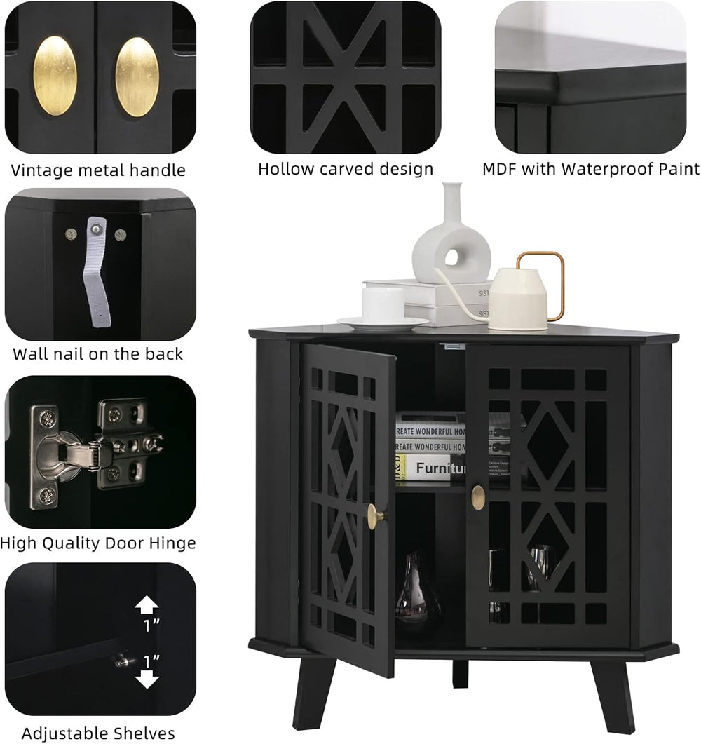 Corner Storage Cabinet with Doors, 32'' Corner Table for Small Space,...