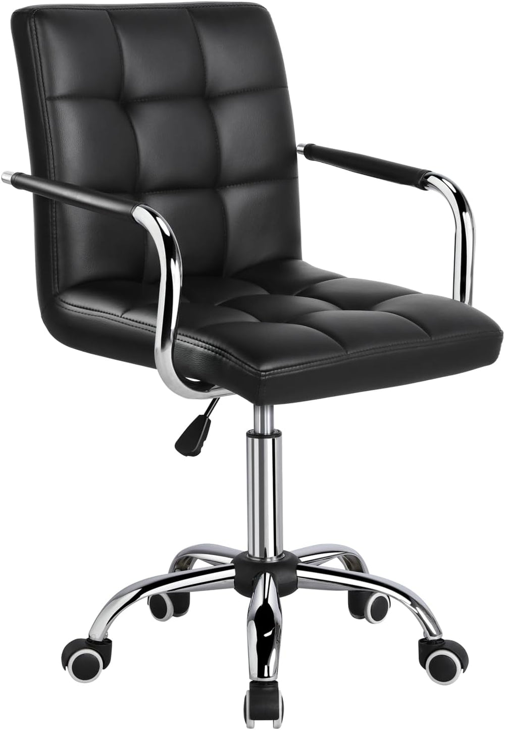 Yaheetech Black Vanity Desk Chair with Wheels, Tufted PU Leather Armchair
