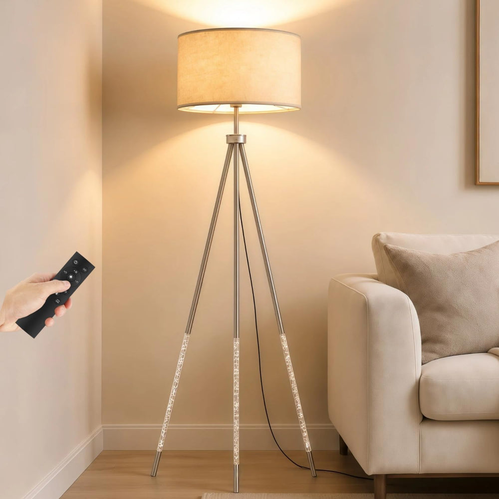 JOOFO Modern Metal Tripod Floor Lamp with Remote, 16.5" Linen Shade
