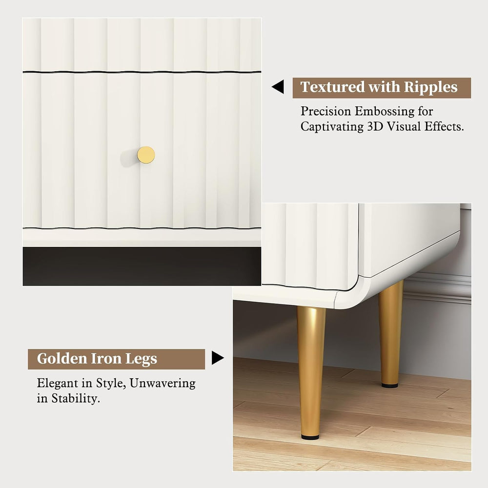 HLR Modern Nightstand Set of 2, Fluted Bed Side Table with 2 Drawers Storage,...
