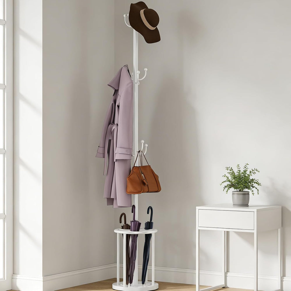 White Coat Rack Freestanding, Coat Rack Stand with Umbrella Holder