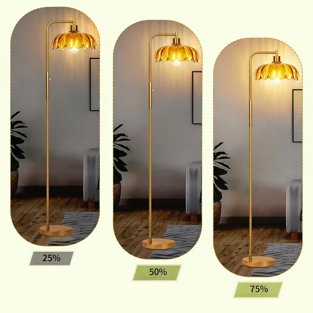 Ruiever Glass Floor Lamp for Living Room, Dimmer Standing Lamp with Green Rib...