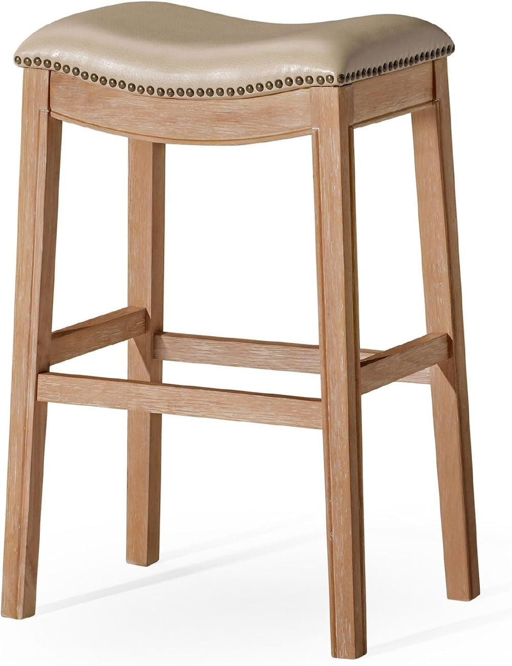 Maven Lane Adrien Backless Bar Stool, Brown, Beige Leather, 31"