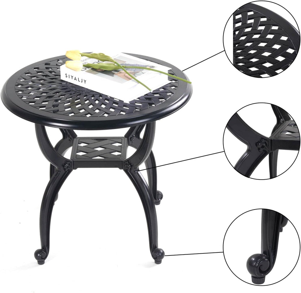 Mandolin Black Cast Aluminum Round Outdoor Patio Coffee End Table
