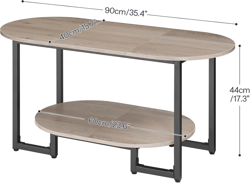 HOOBRO Coffee Table for Living Room, Oval Small Coffee Table with 2-Tier Open...
