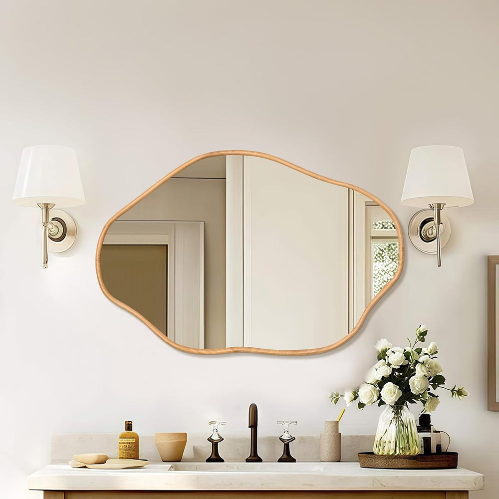 ULIKE Irregular Wall Mirror, 24x36 Inch, Natural Wood
