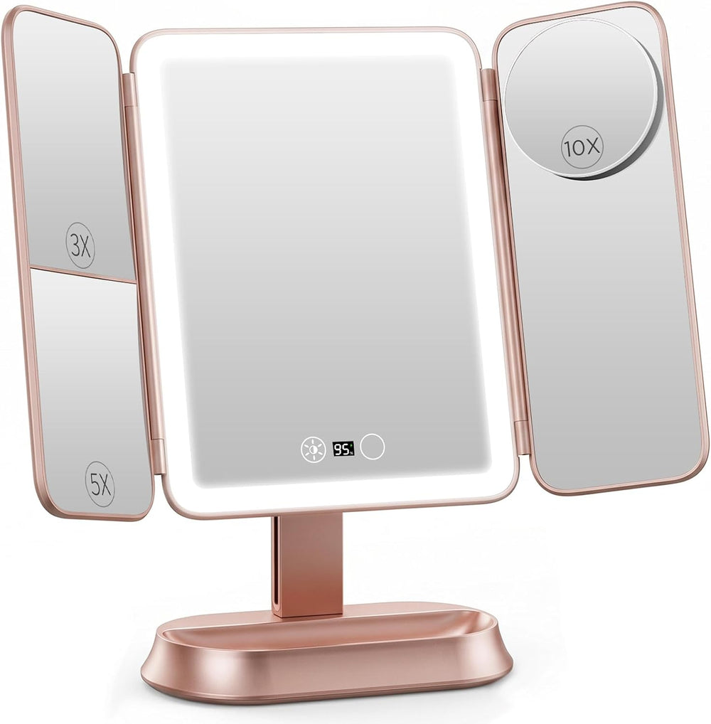 Makeup Mirror With Lights, Magnifying Vanity Mirror, Trifold Travel Mirror