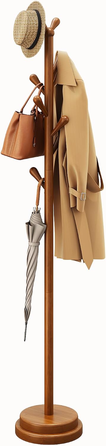 STARSAGA Solid Wood Coat Rack Freestanding Coat Tree with 8 Hooks