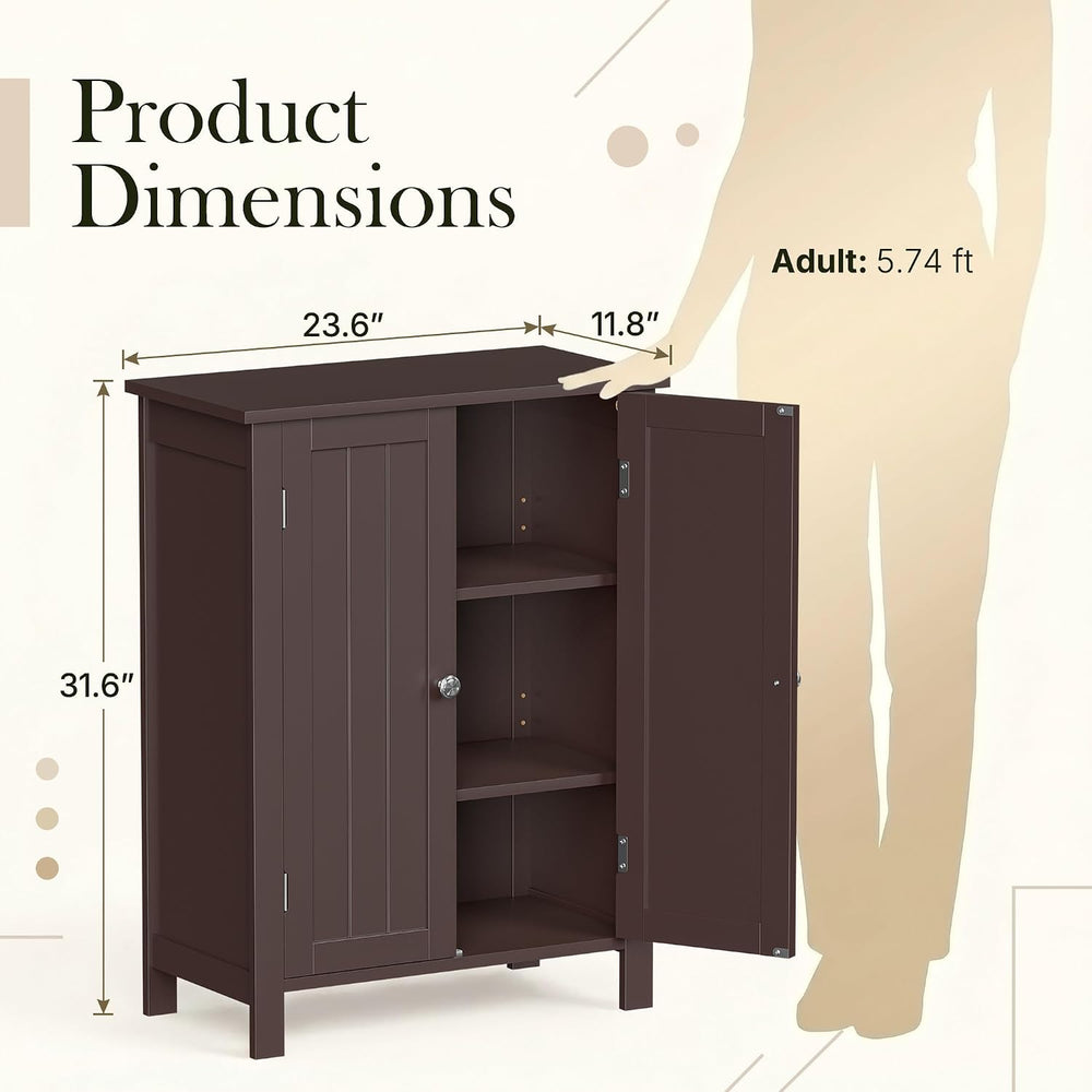 SUPER DEAL Modern Bathroom Floor Storage Cabinet with Adjustable Shelf and Do...